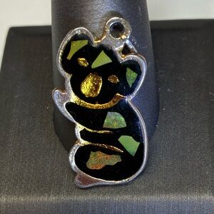 Black, Gold and Opal Koala Pendant and 925 Filagree Heart